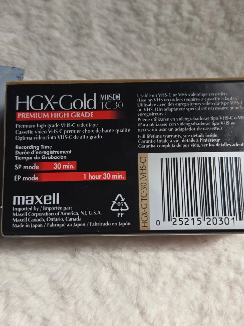 Maxell VHS-C HGX-Gold TC-30 Camcorder Premium High Grade Tape New